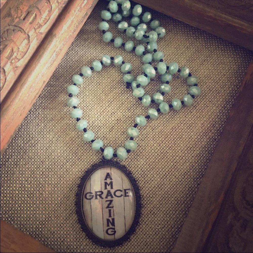 Amazing Grace Pendant & Glass Bead Necklace
